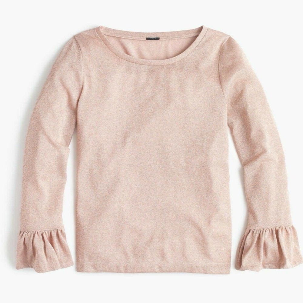 J.Crew Crew Neck Shirt Bell Sleeve Sparkle Top XXS‎ Dusty Rose Pink Feminine